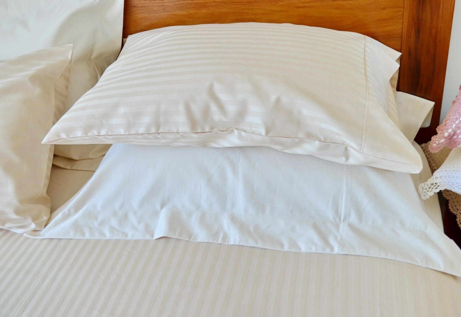 Queen Bed Quilt/Duvet Cover 1000TC/10cm2 Pure Cotton White Stripe 