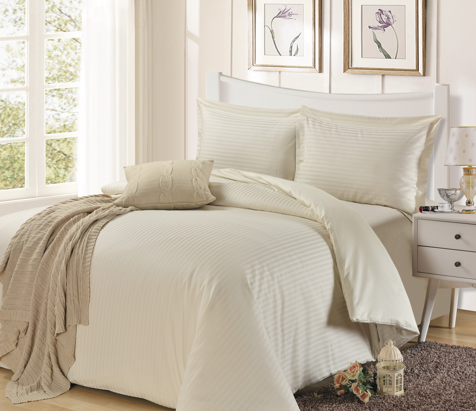 1200 Thread Count Egyptian Cotton Select Bedding Linen AU Sizes White Striped 