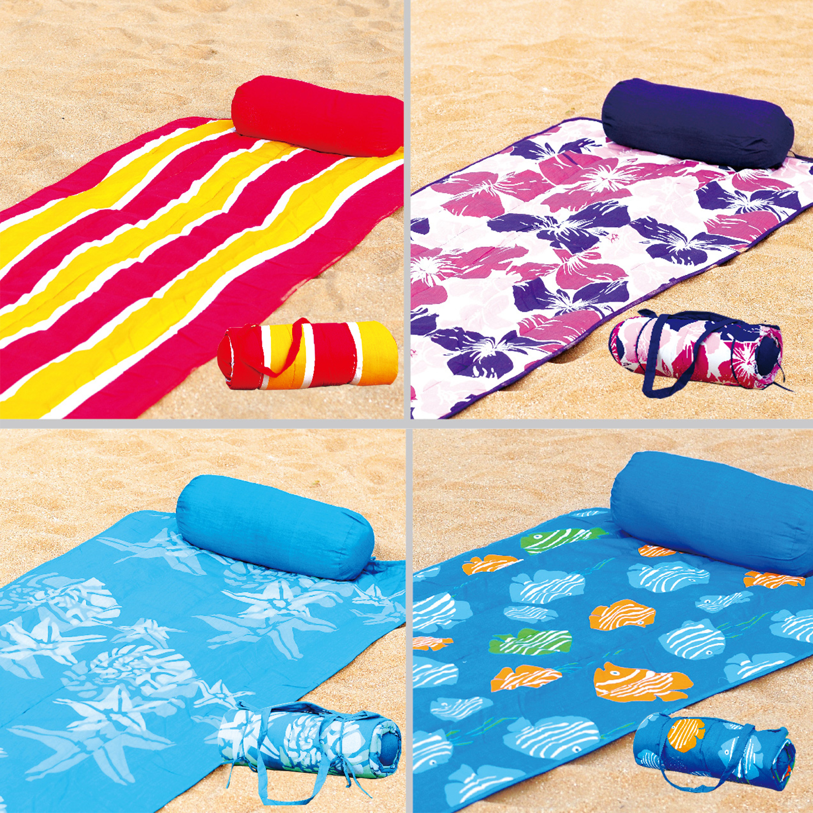 Beach mat pillow roll reversible neck pack family