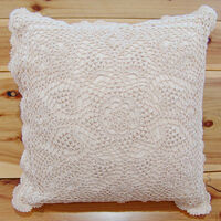Hand Crochet Lace Cushion Cover Throw Pillow Cover Hand Made Pure Cotton Ivory