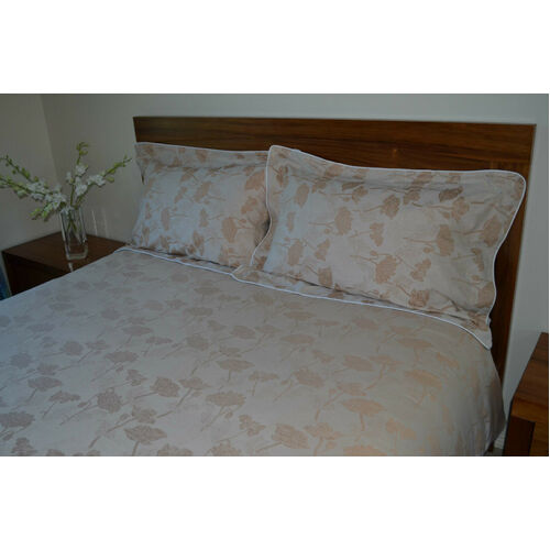 Organic Cotton Queen Bed Duvet Set Cushion Cover Natural Brown Floral No Dye
