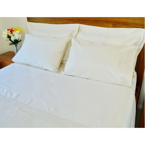 QB KB DB SB Sheet Set 1500TC/10cm2 Pure Cotton Fitted Flat Pc Sateen White/Ivory