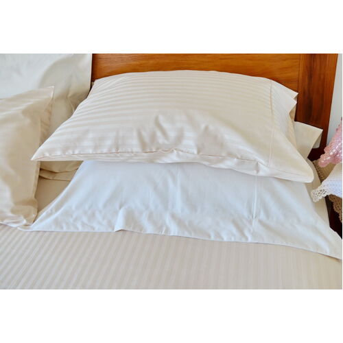 1000 TC Cotton Sheet Set Ivory Stripe [Bed Size: Single Bed]
