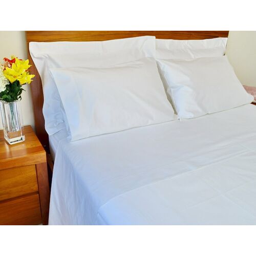 Single Bed Sheet Set 1500TC/10cm2 Pure Cotton Fitted Flat Pc White/Ivory