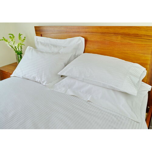King Bed Fitted Sheet+Duvet/Quilt Cover Set 1000TC Pure Cotton White Stripe