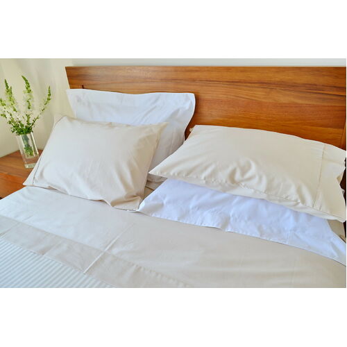 Queen Bed Fitted Sheet 1000TC/10cm2 Pure Cotton Plain Ivory