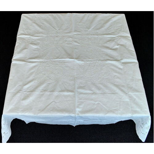 Brand New Vintage Linen Tablecloth 170 x 170 cm Hand Embroidery White